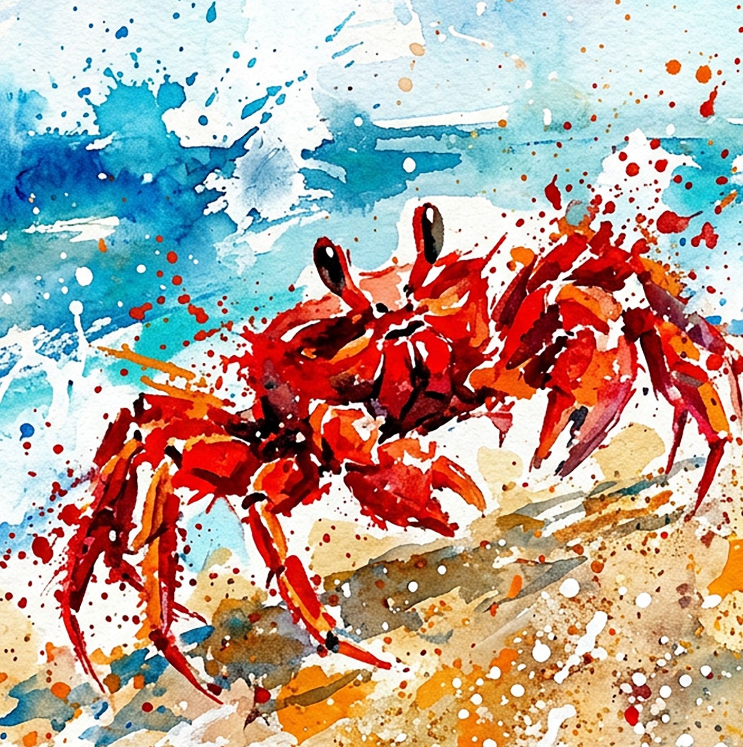 Red Crab Coloursplash Coastal Print – Modern Nautical Wall Art