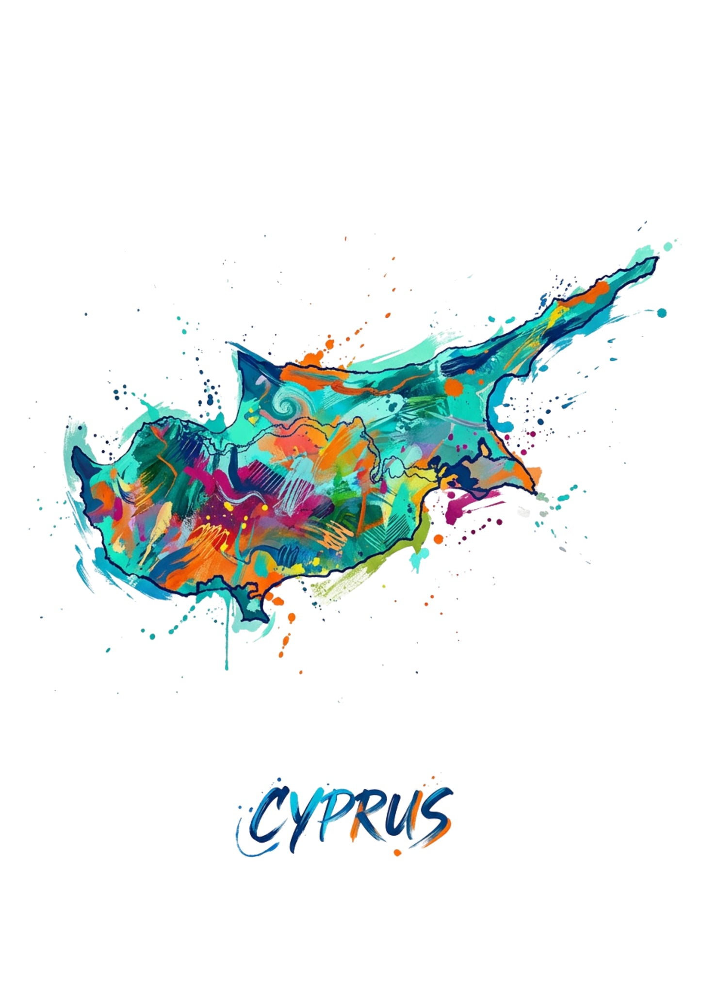 Cyprus Coloursplash Art Print — Modern Abstract Map Poster