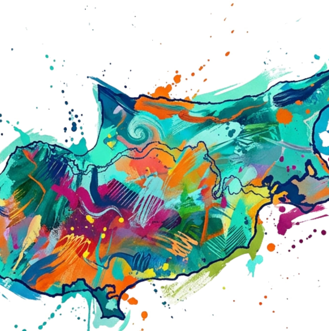 Cyprus Coloursplash Art Print — Modern Abstract Map Poster