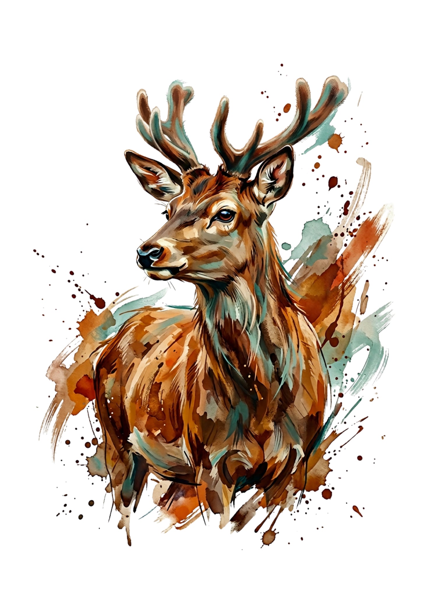 Expressive Watercolour Deer Print – Contemporary Wildlife Wall Art