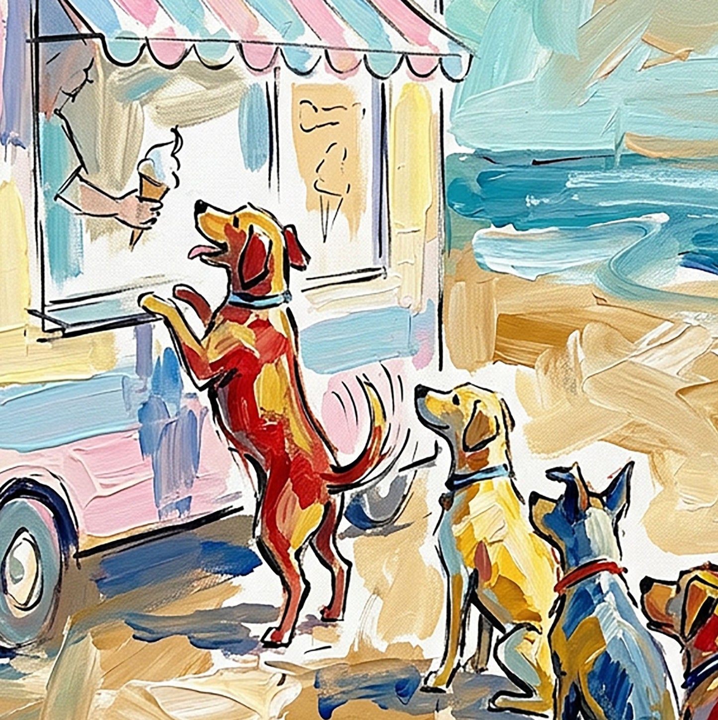 Doggy Ice Cream Beach Coloursplash Coastal Print – Modern Nautical Wall Art