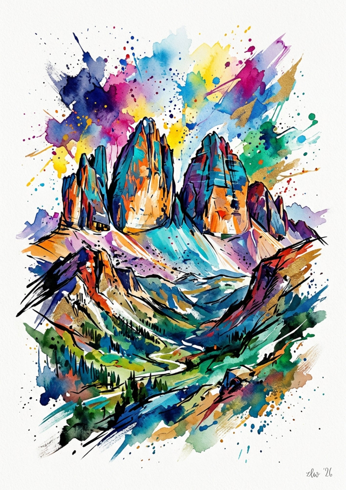Expressive Dolomites Coloursplash Art Print – Modern Adventure Collection Landscape