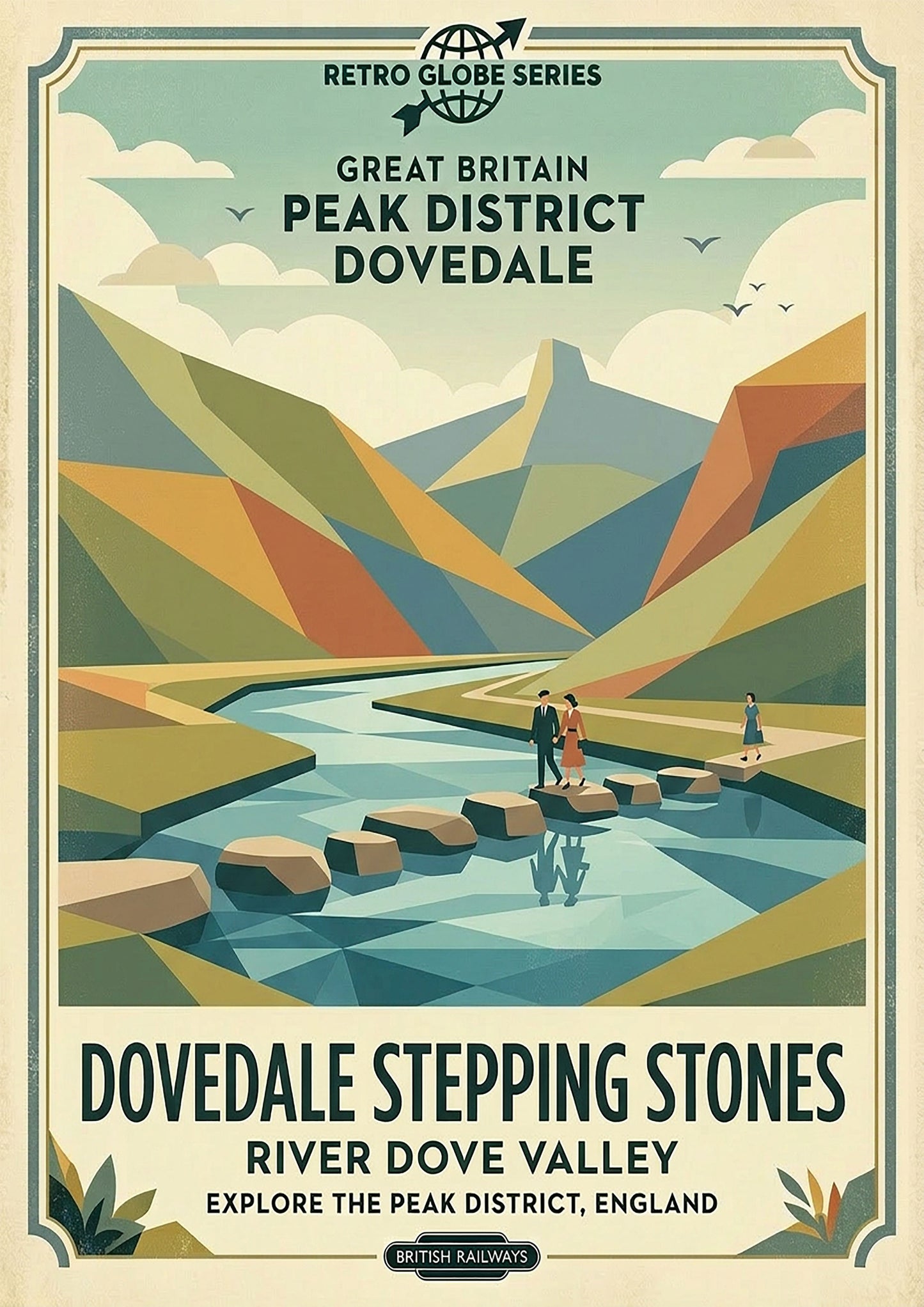 Dovedale Retro Travel Print – Mid‑Century Peak District Wall Art