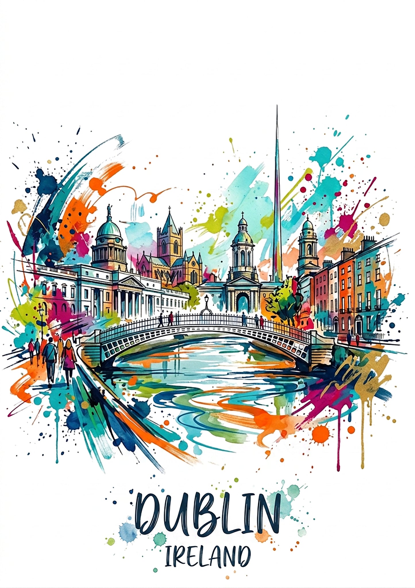 Dublin Coloursplash Art Print — Modern Irish City Poster