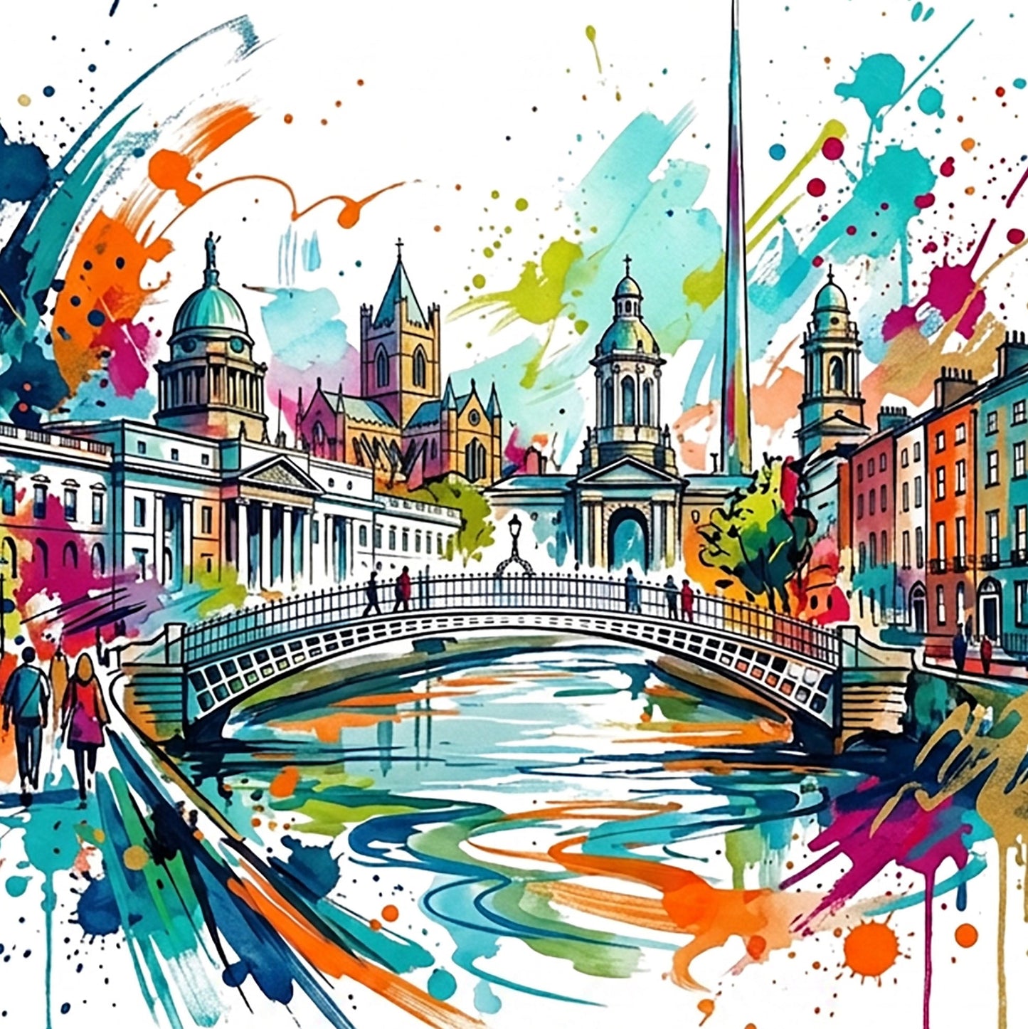 Dublin Coloursplash Art Print — Modern Irish City Poster
