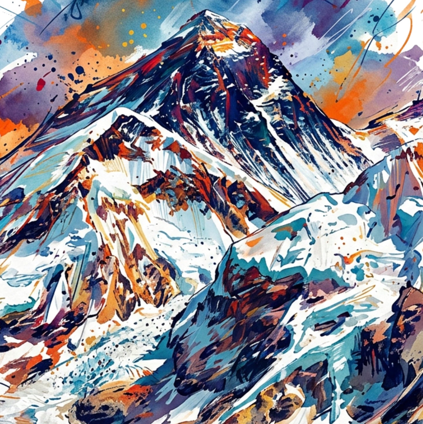 Mount Everest Coloursplash Travel Print – Modern Himalayas Wall Art