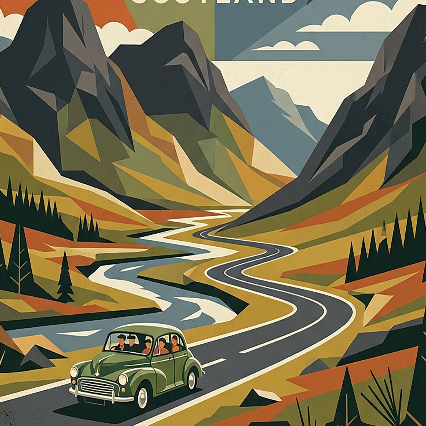 Glencoe Retro Travel Print – Mid‑Century Scottish Highlands Wall Art