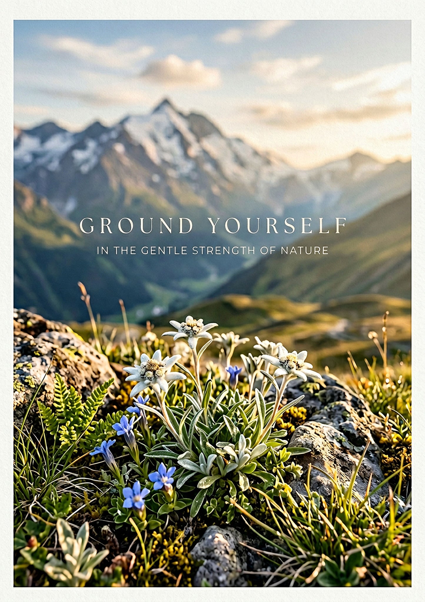 “Ground Yourself in the Gentle Strength of Nature” Alpine Flower Art Print – Wellness & Mindfulness Wall Art