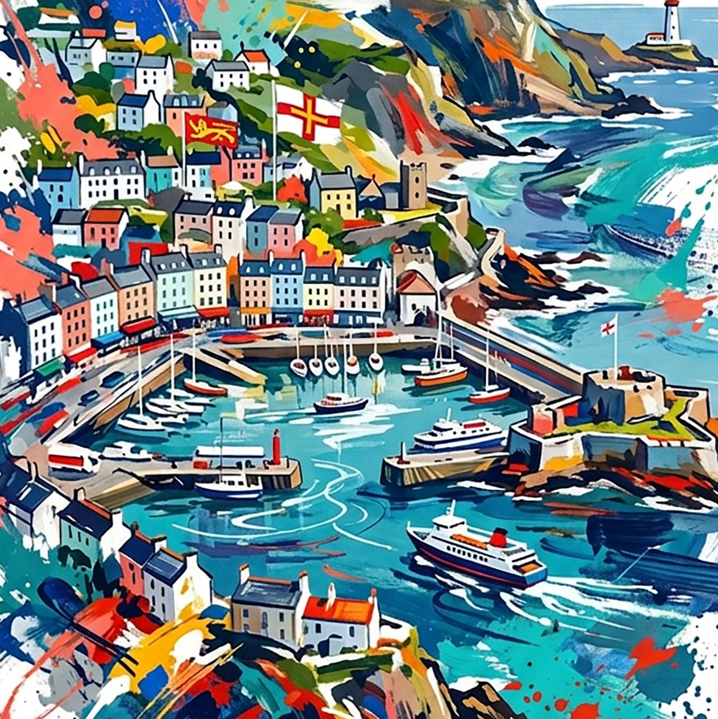 Guernsey Coloursplash Art Print — Modern Coastal Travel Poster