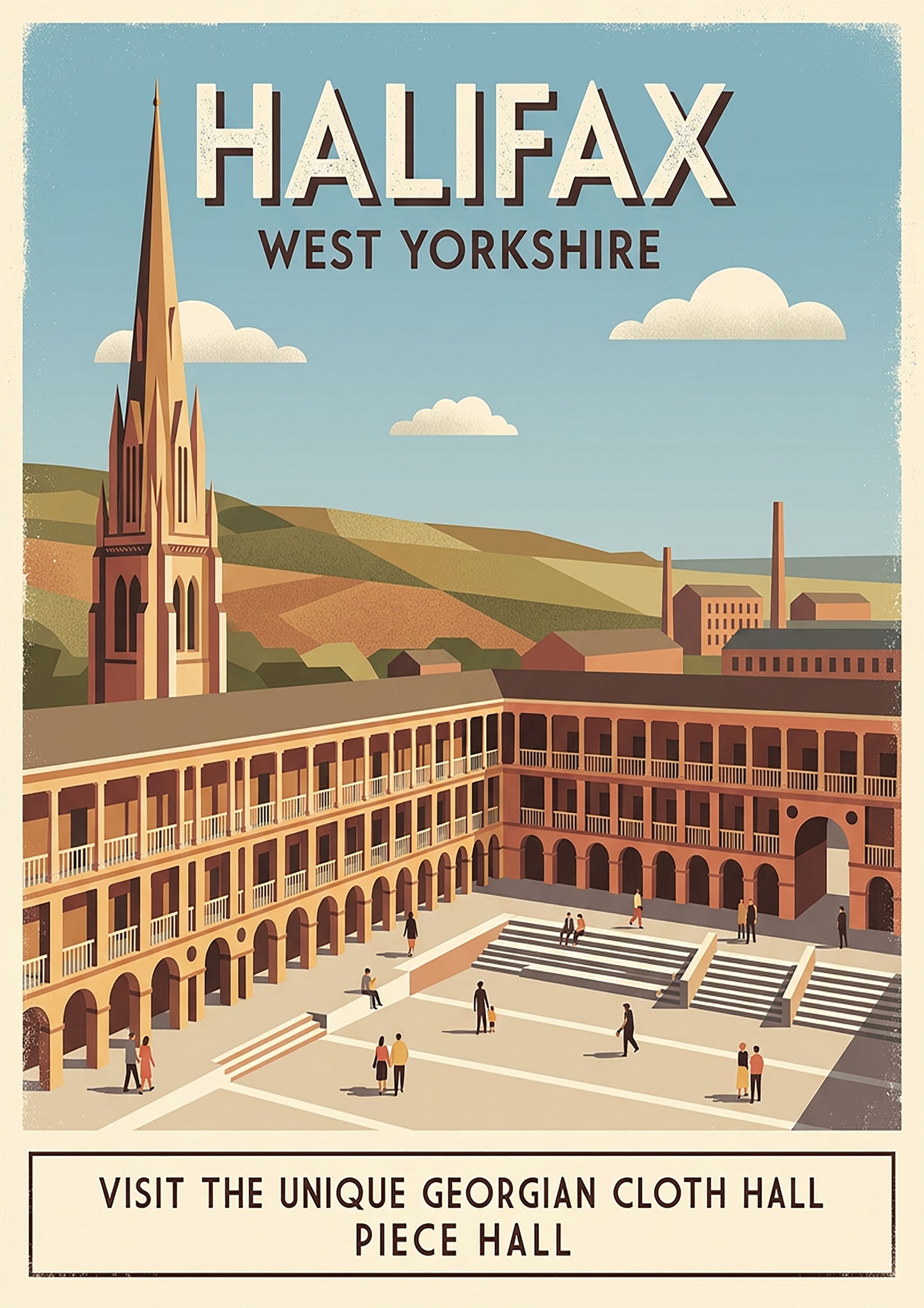 Halifax West Yorkshire Travel Poster – Vintage Piece Hall Wall Art