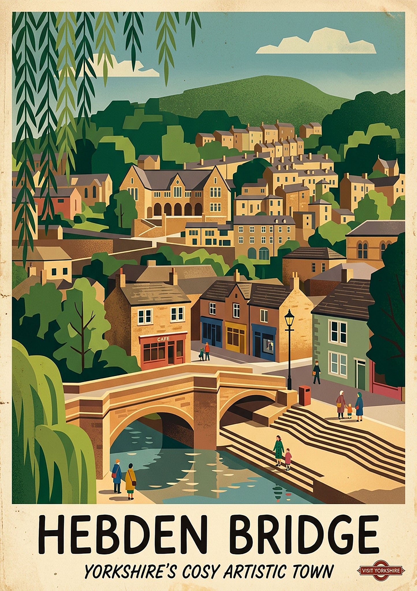 Hebden Bridge Art Print – Vintage‑Style Yorkshire Travel Poster