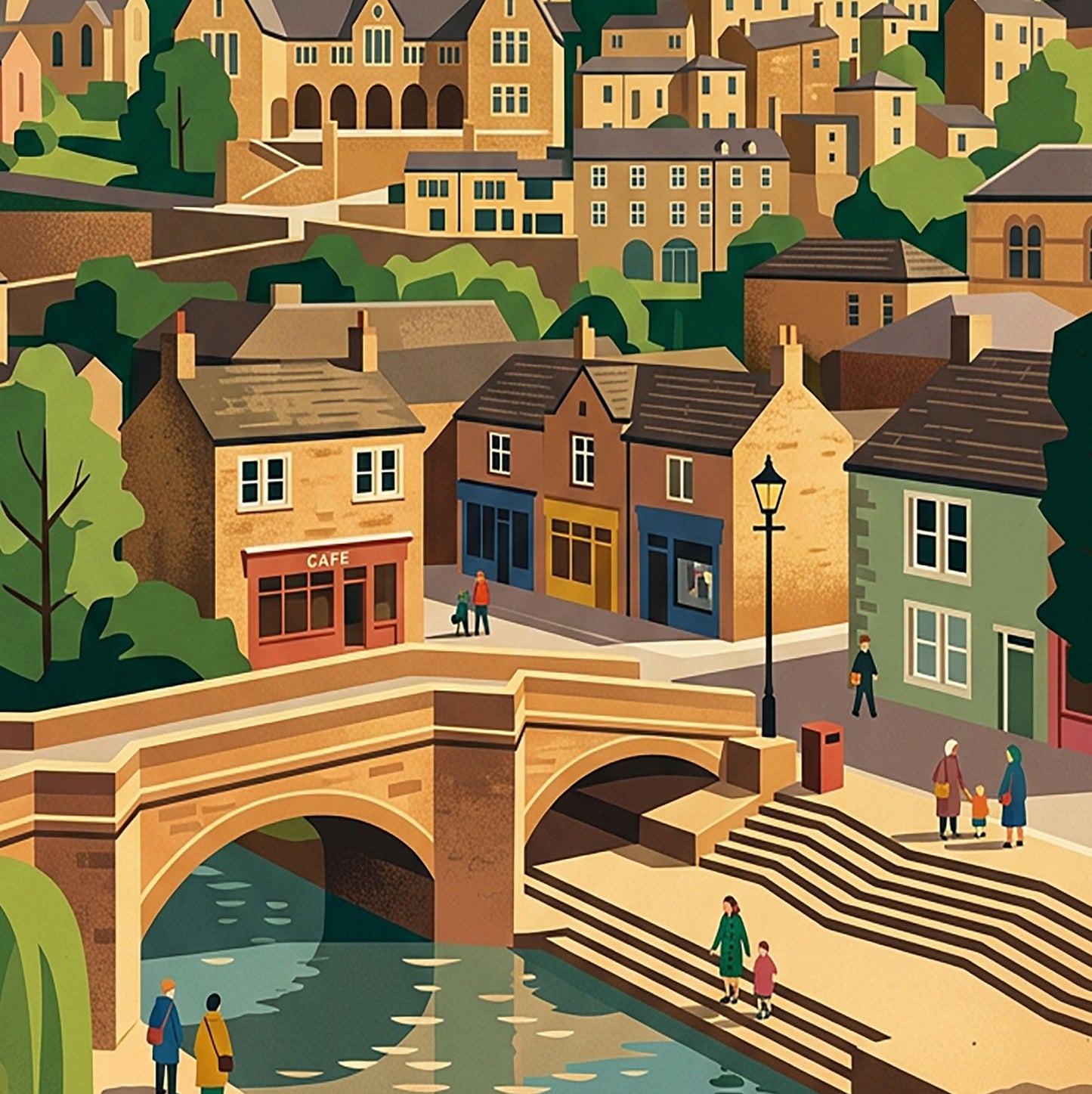 Hebden Bridge Art Print – Vintage‑Style Yorkshire Travel Poster
