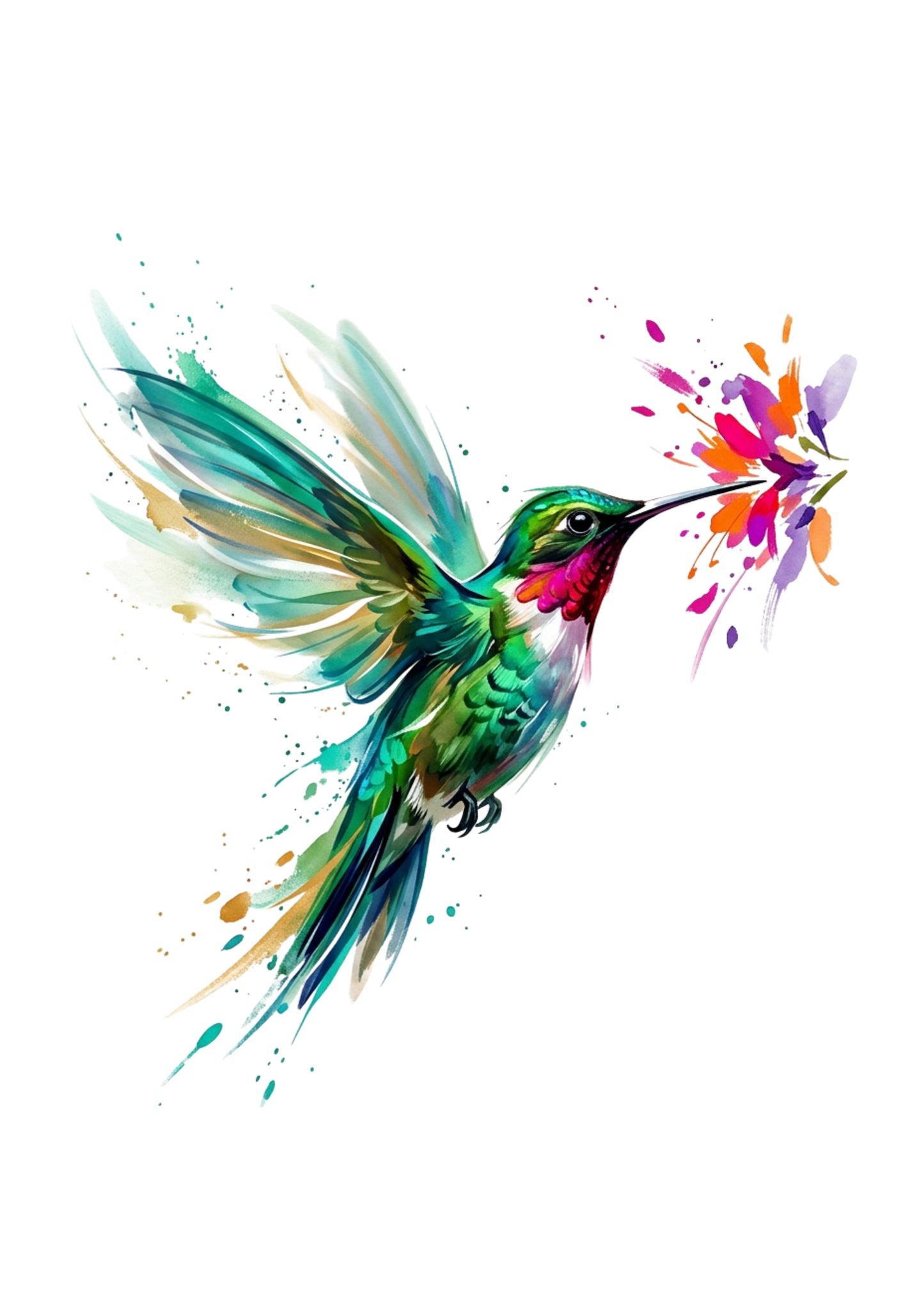 Expressive Coloursplash Hummingbird Print – Contemporary Wildlife Wall Art