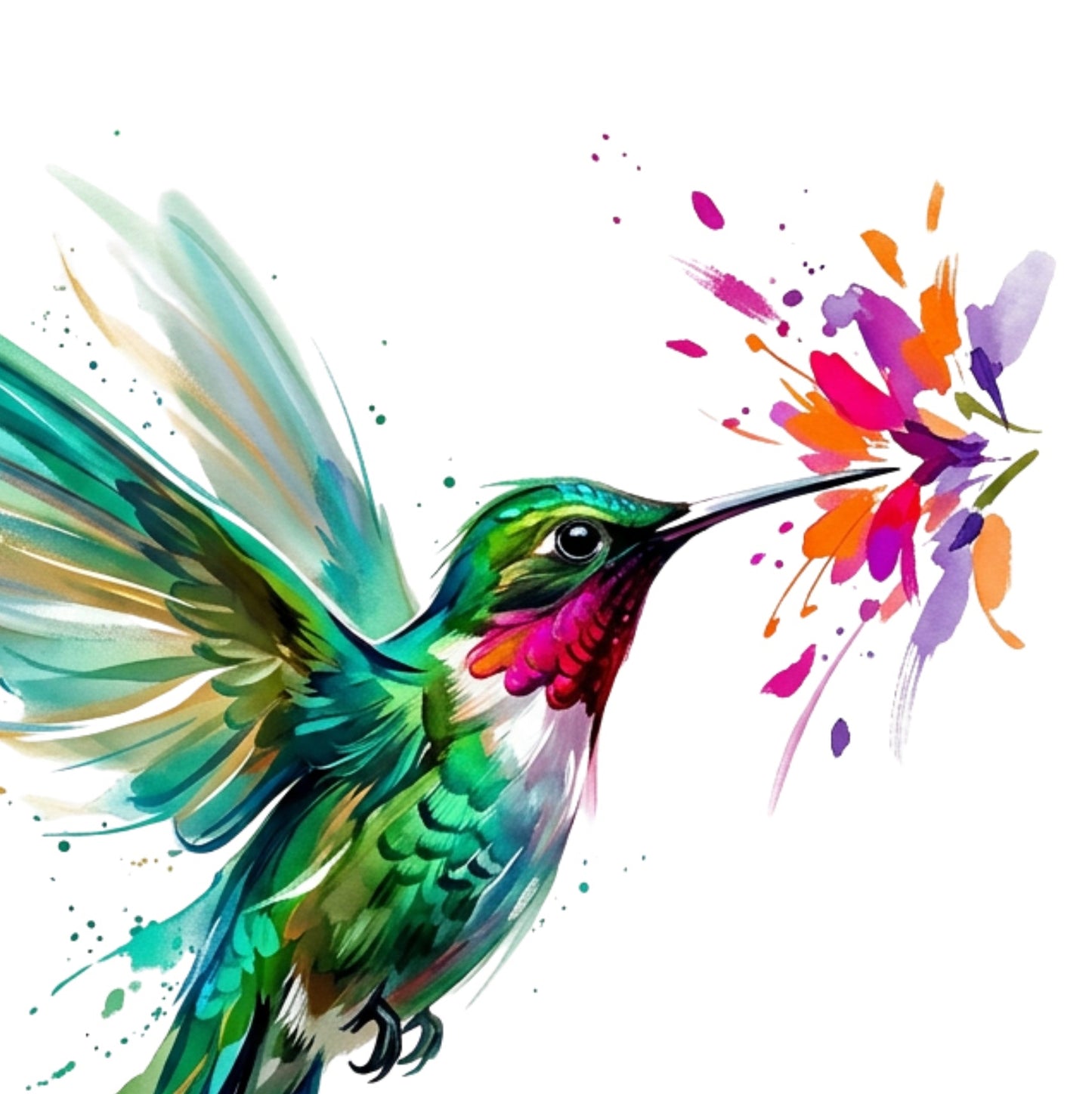 Expressive Coloursplash Hummingbird Print – Contemporary Wildlife Wall Art