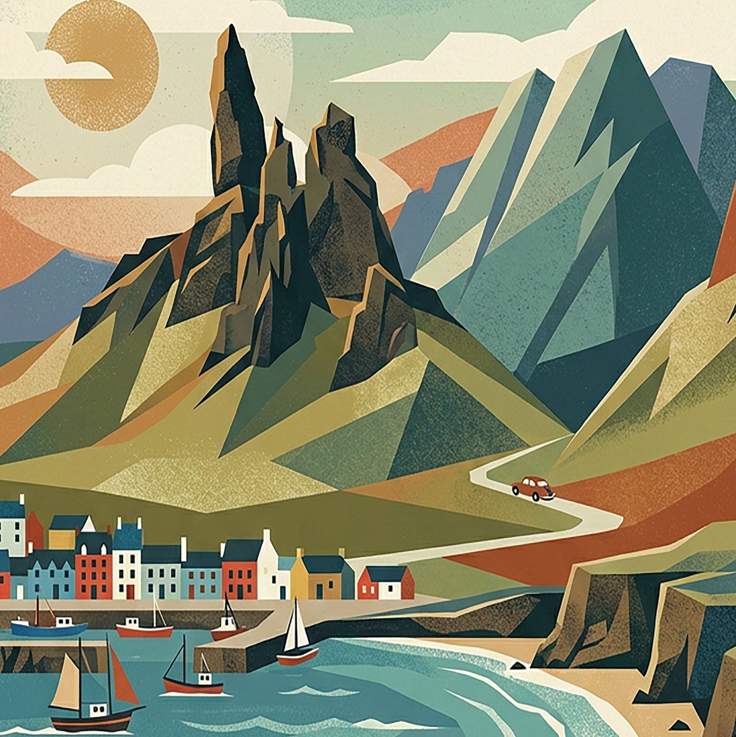 Isle of Skye Retro Travel Print – Mid‑Century Scottish Highlands Wall Art