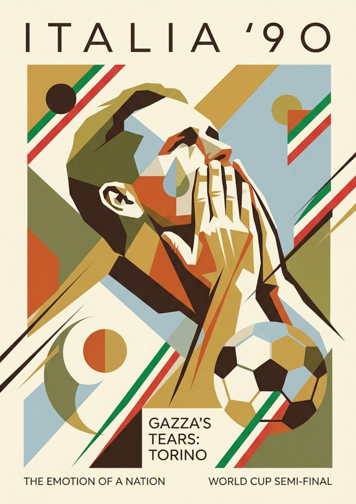 Italia ’90 Retro Football Poster – Gazza’s Tears Inspired Art Print