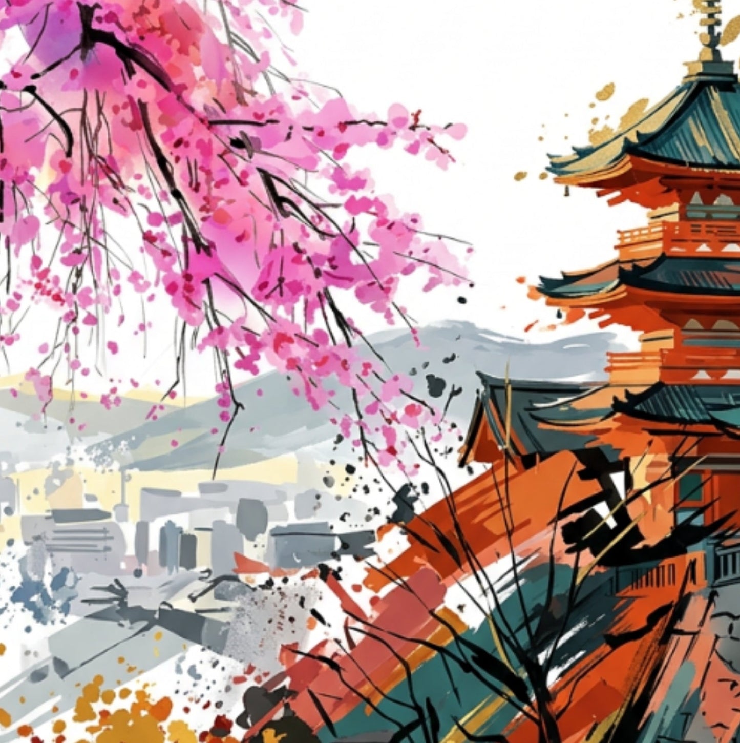 Kyoto Travel Print – Modern Japan Pagoda Poster