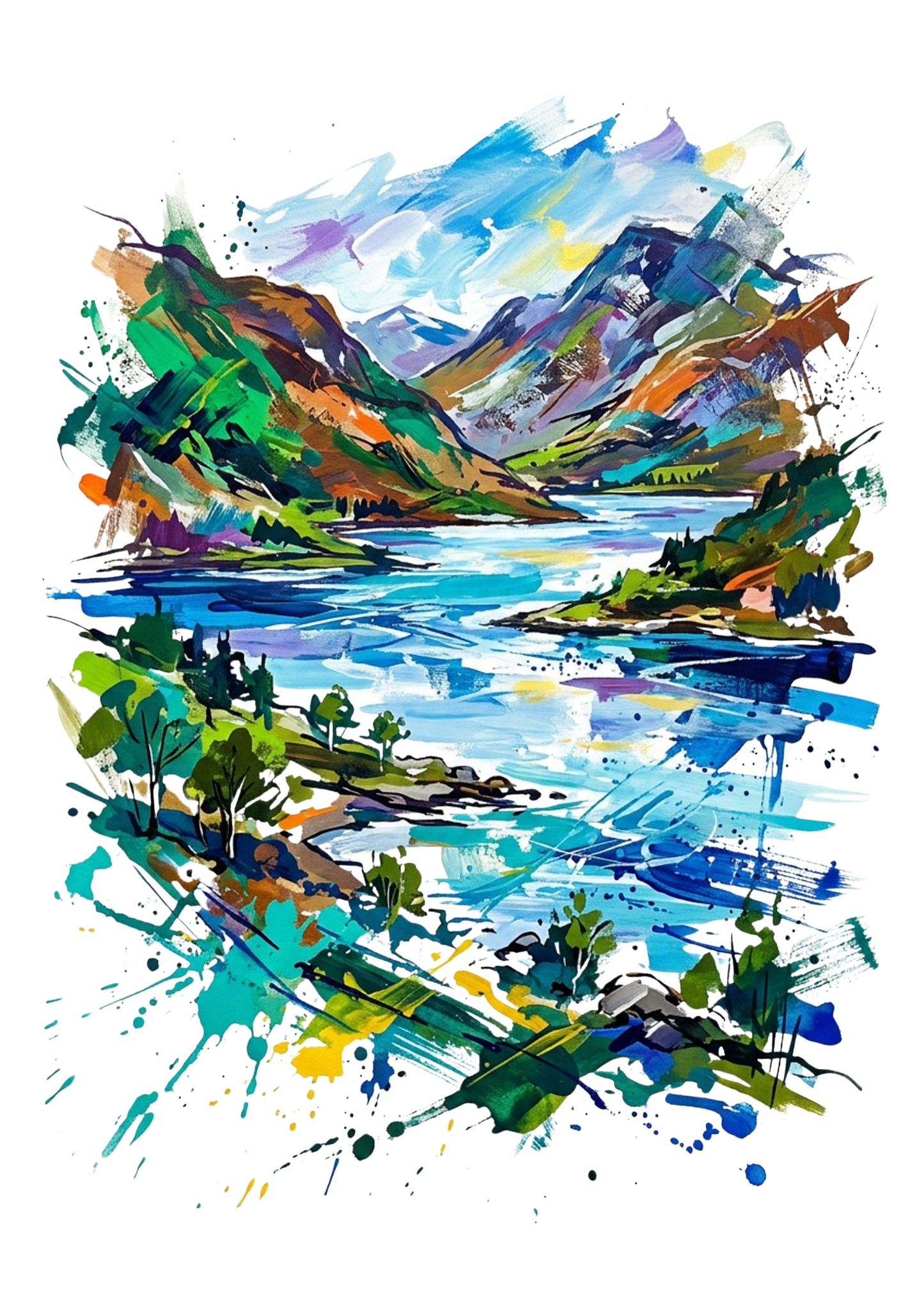 Loch Lomond Scotland Art Print – Expressive Colourful Landscape | Bella Leaf Studio