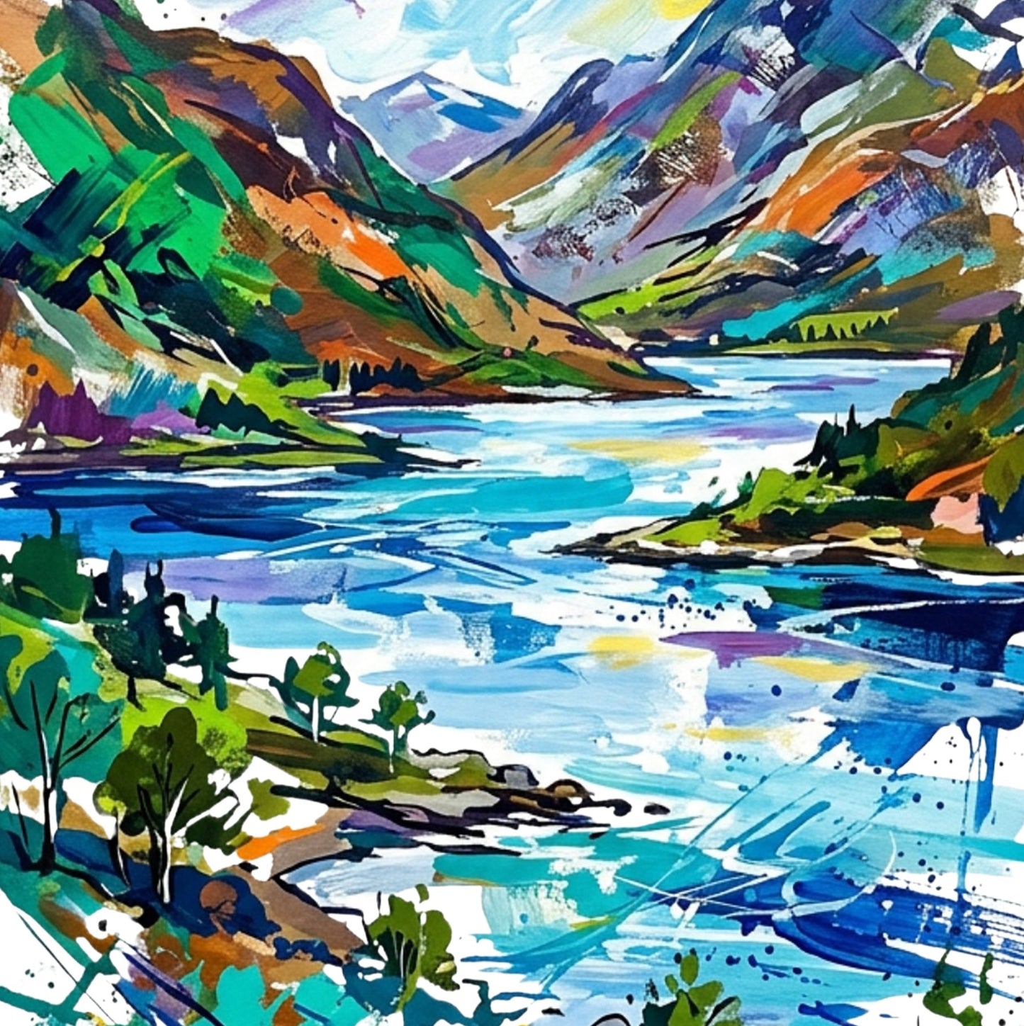 Loch Lomond Scotland Art Print – Expressive Colourful Landscape | Bella Leaf Studio