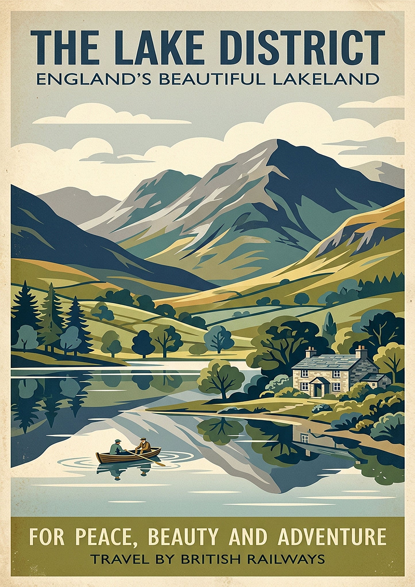 Lake District Art Print – Vintage‑Style British Travel Poster