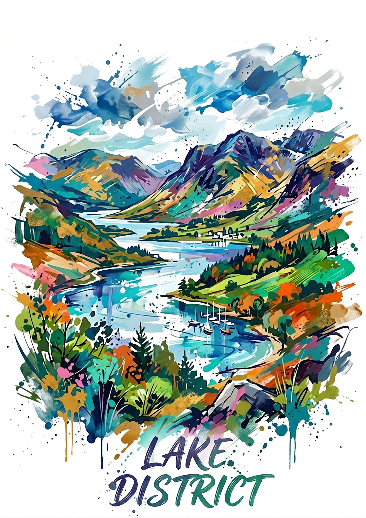 Lake District Coloursplash Art Print — Modern Landscape Poster