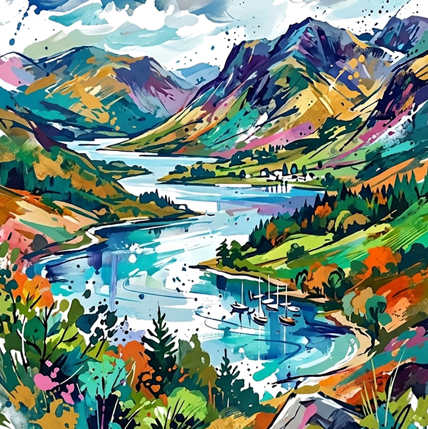 Lake District Coloursplash Art Print — Modern Landscape Poster