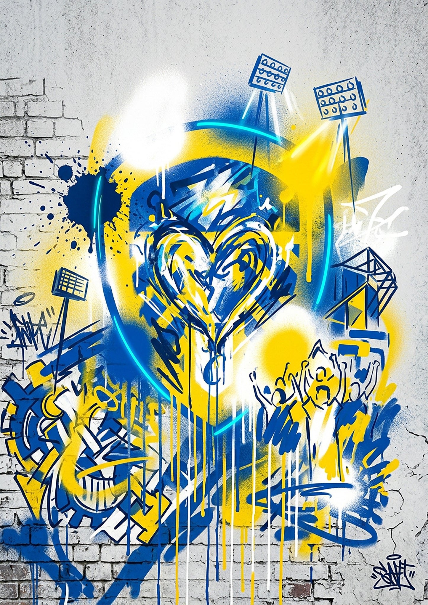 Elland Road Inspired Graffiti Heart Stadium Art Print – Leeds Football Wall Art