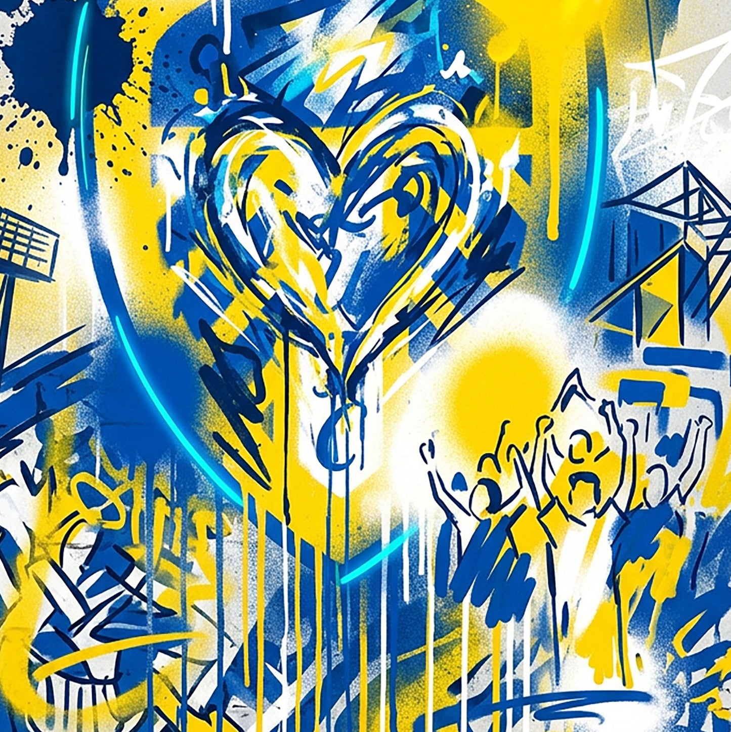 Elland Road Inspired Graffiti Heart Stadium Art Print – Leeds Football Wall Art