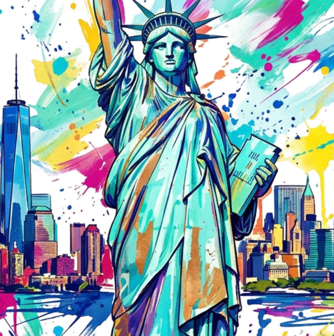 Statue of Liberty Coloursplash Travel Print – Modern New York Wall Art