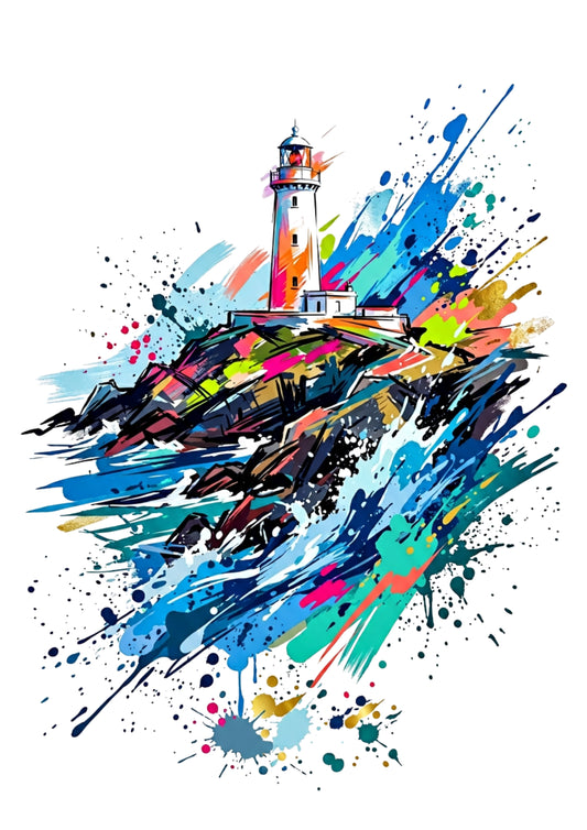 Lighthouse Coloursplash Coastal Print – Modern Nautical Wall Art
