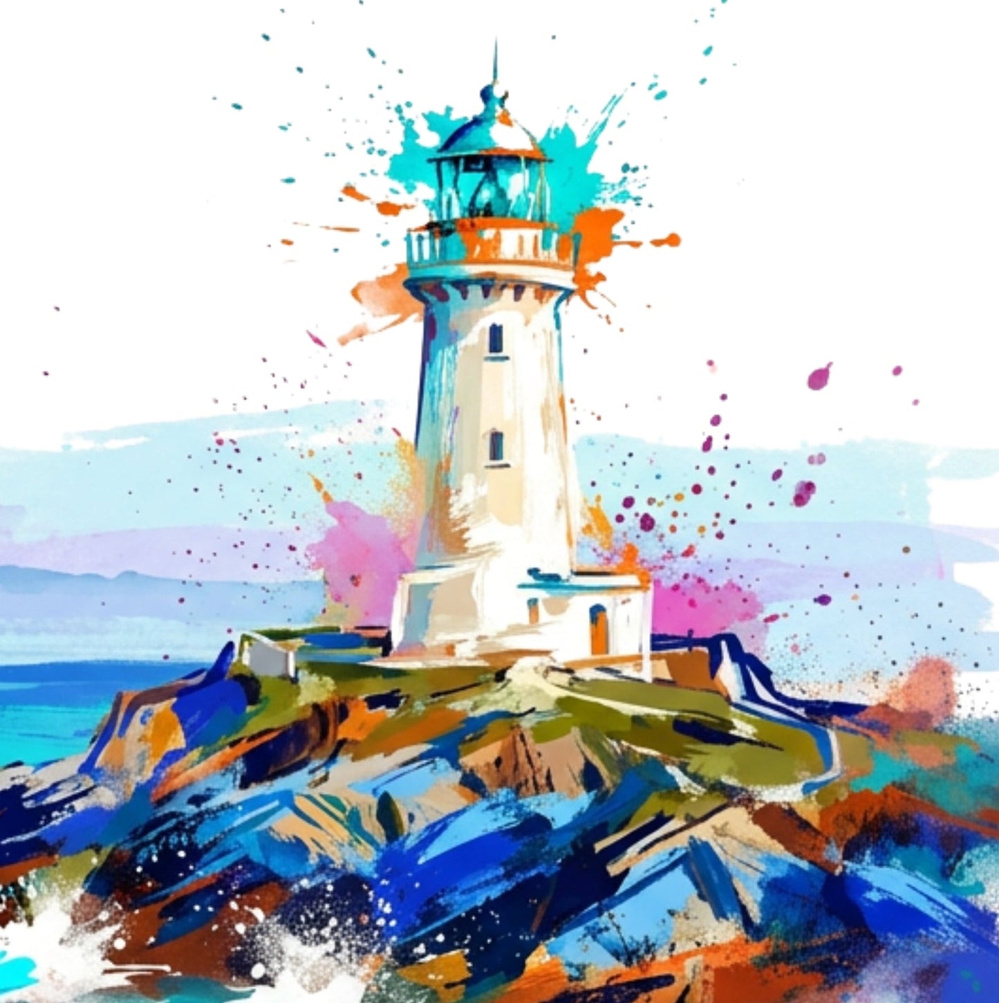Ocean Lighthouse Coloursplash Coastal Print – Modern Nautical Wall Art