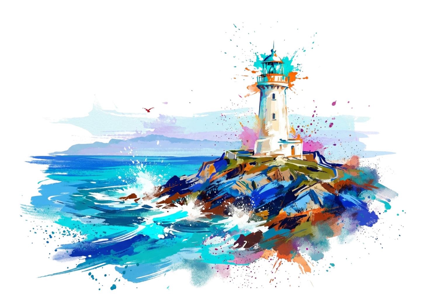 Ocean Lighthouse Coloursplash Coastal Print – Modern Nautical Wall Art