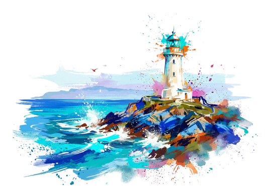 Ocean Lighthouse Coloursplash Coastal Print – Modern Nautical Wall Art
