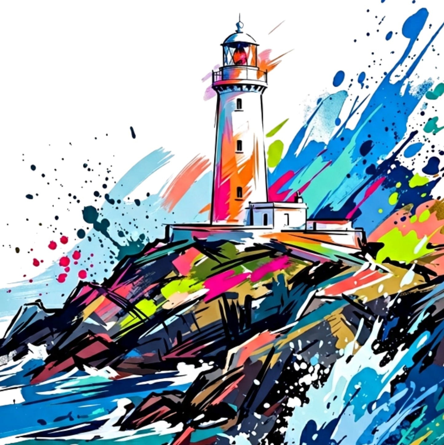 Lighthouse Coloursplash Coastal Print – Modern Nautical Wall Art