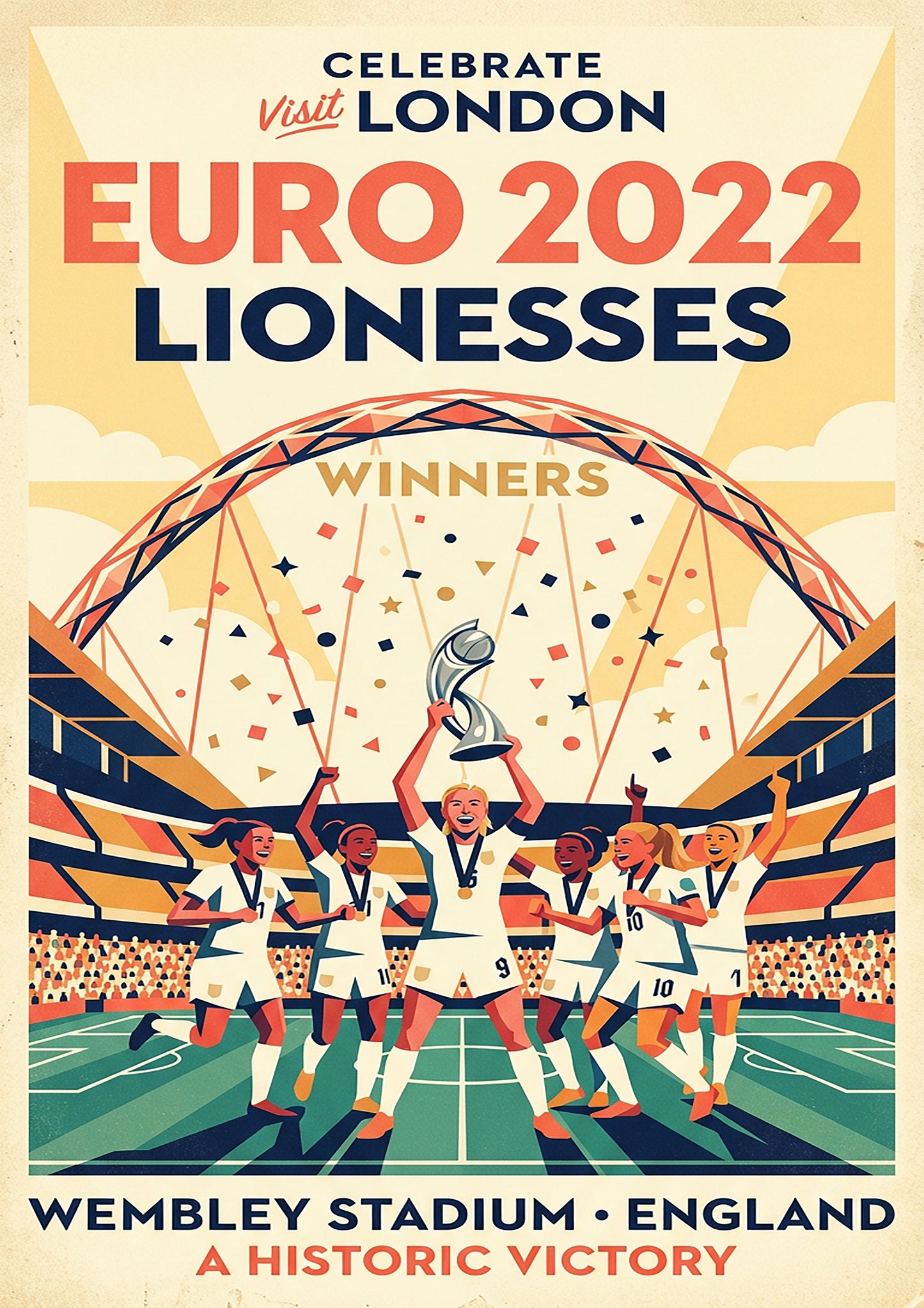 Lionesses Euro 2022 Retro Celebration Poster – Wembley Inspired Art Print