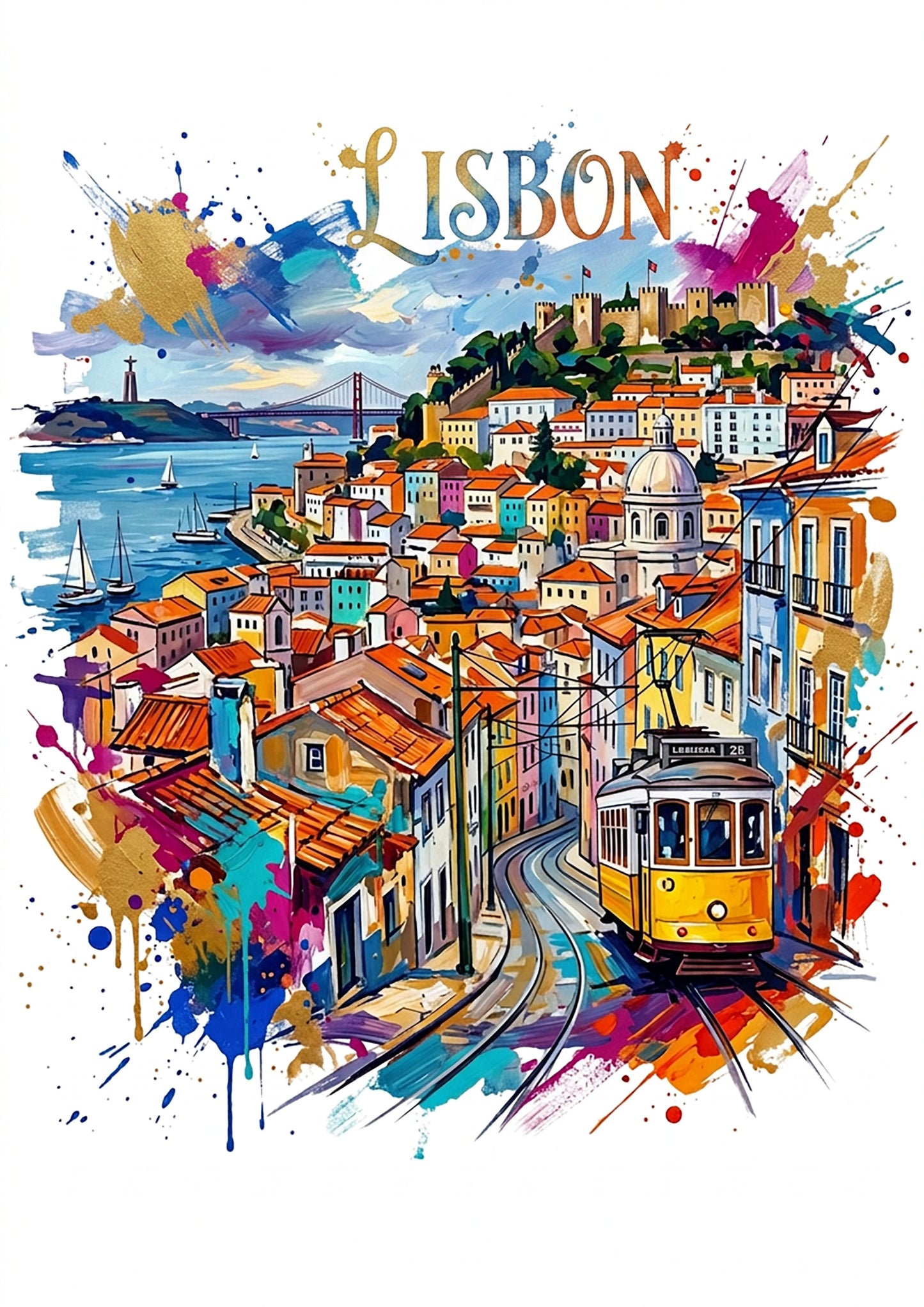Lisbon Coloursplash Art Print — Modern Portugal City Poster