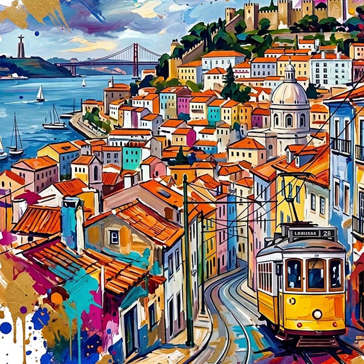 Lisbon Coloursplash Art Print — Modern Portugal City Poster