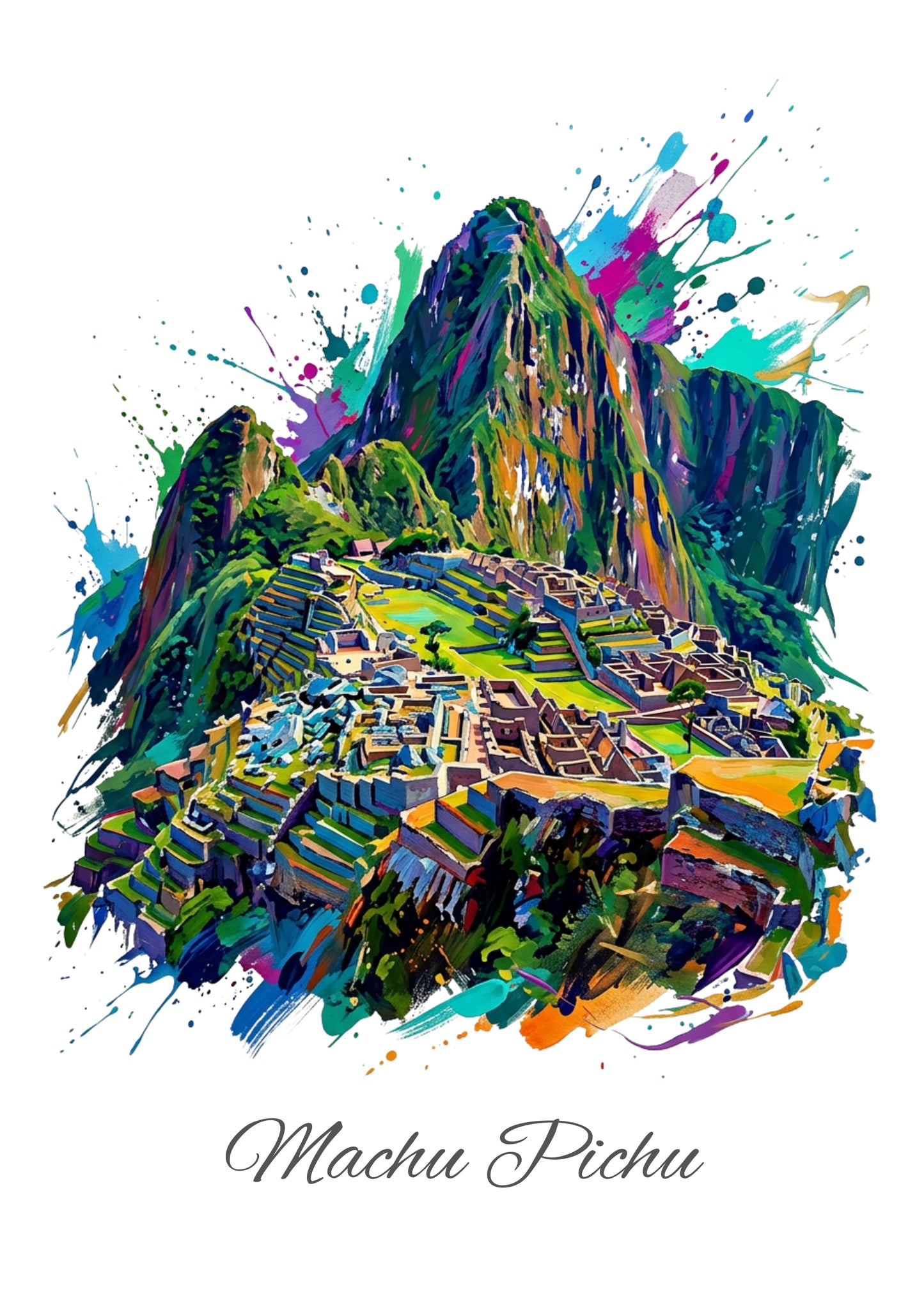 Machu Picchu Coloursplash Travel Print – Modern Peru Wall Art