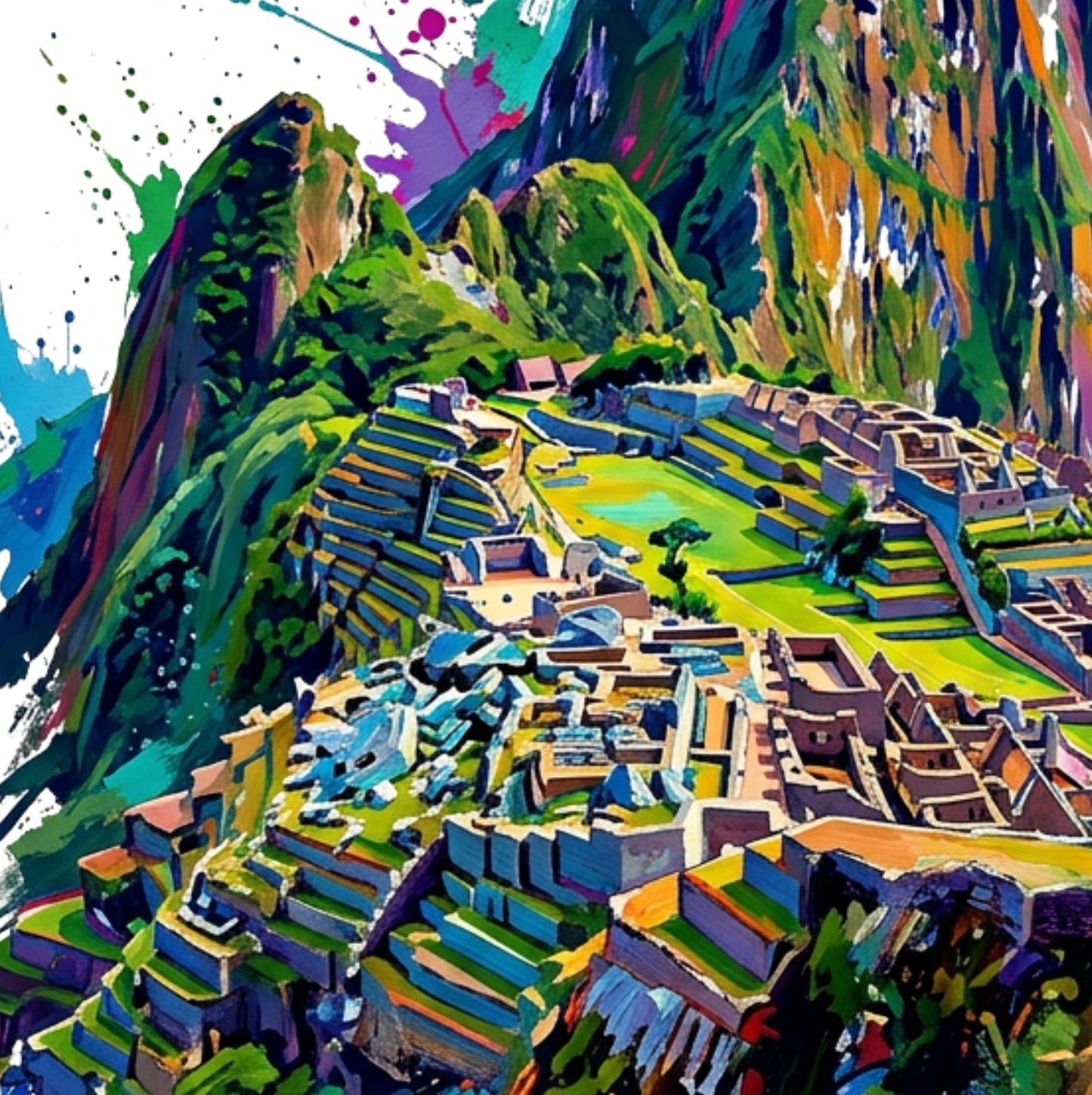 Machu Picchu Coloursplash Travel Print – Modern Peru Wall Art