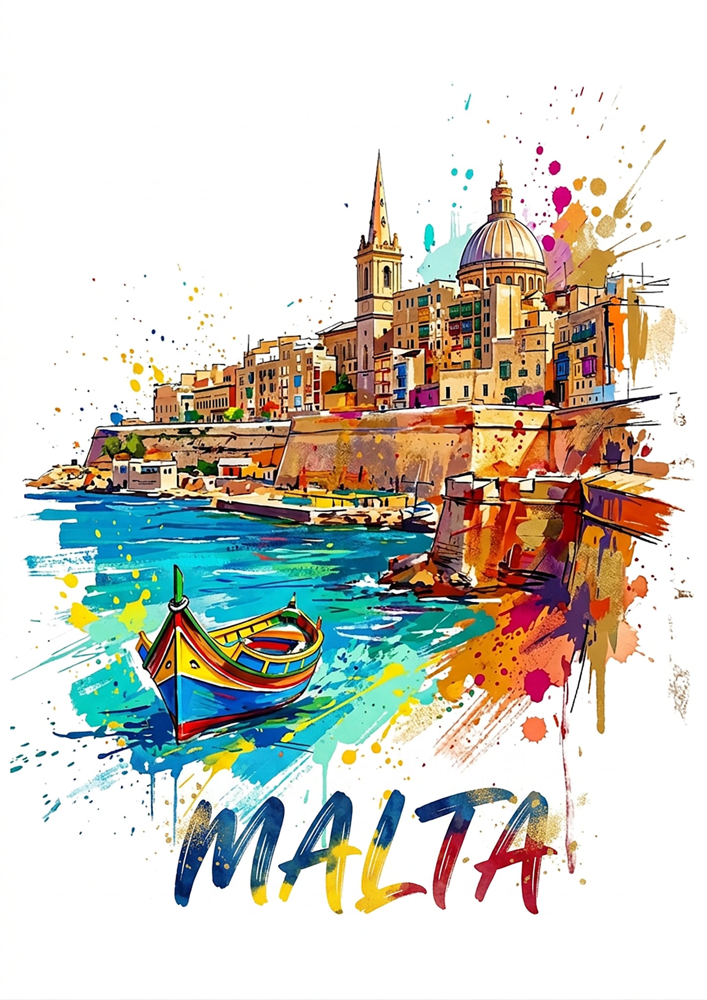 Malta Coloursplash Art Print — Modern Coastal City Poster