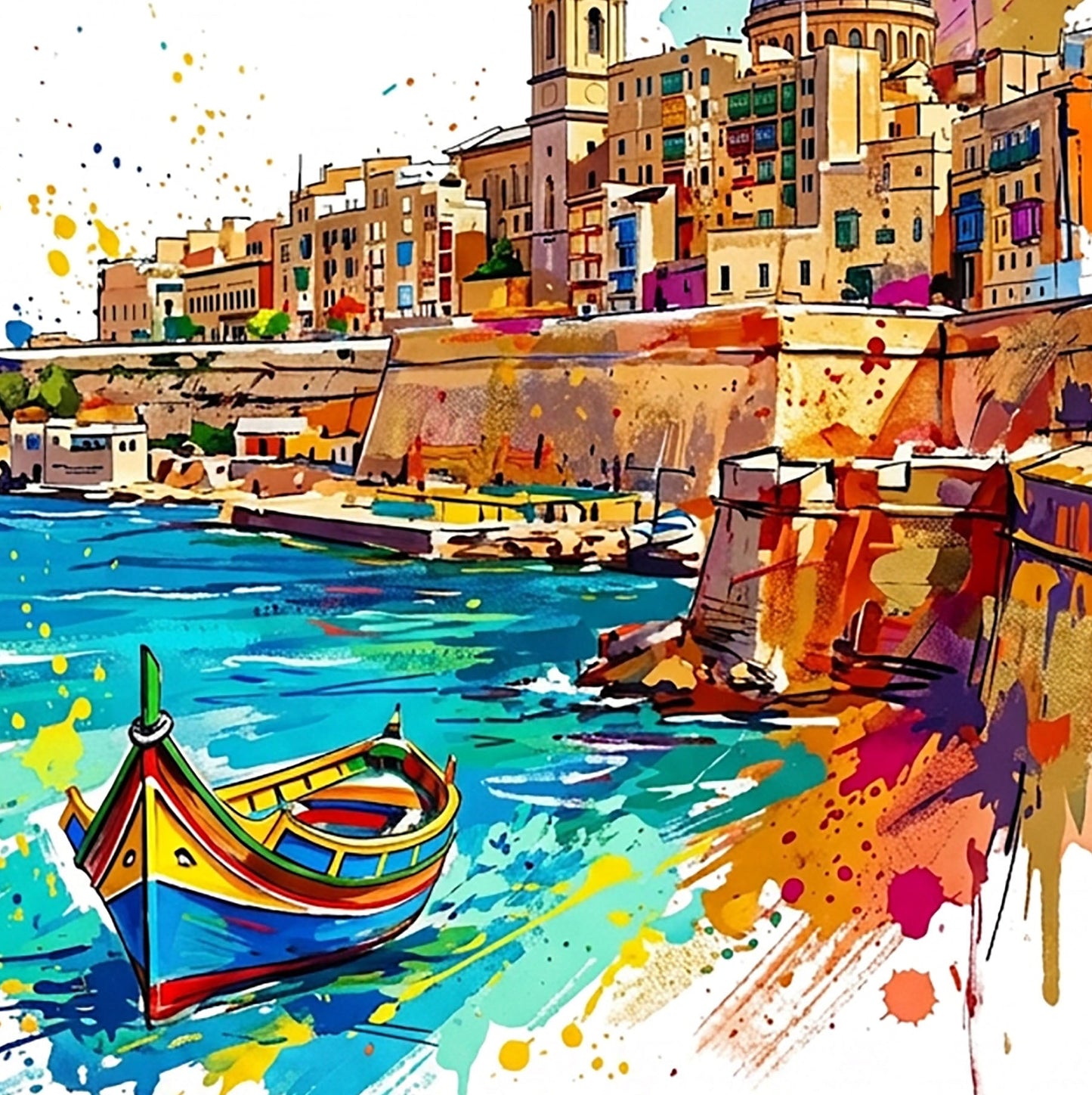 Malta Coloursplash Art Print — Modern Coastal City Poster