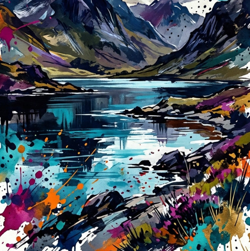 Expressive Mountain Lake Coloursplash Art Print – Modern Adventure Collection Landscape