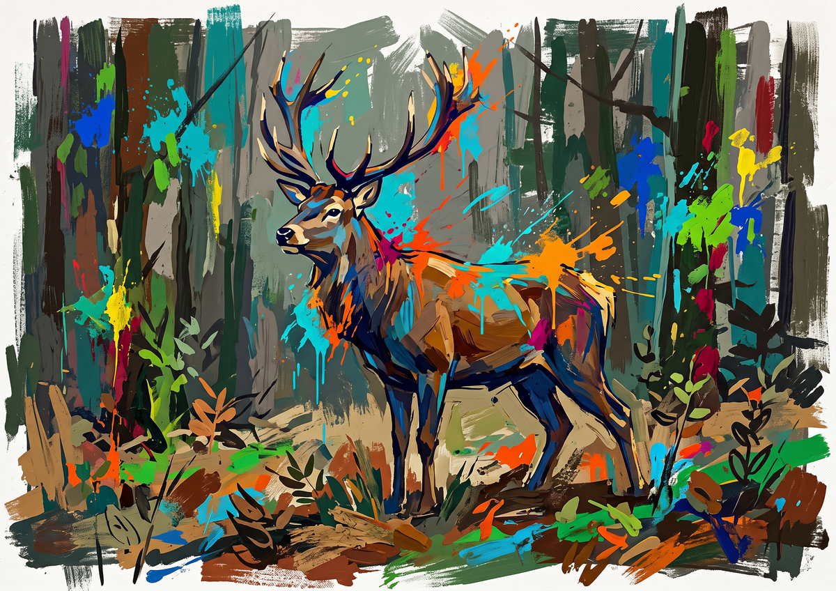 Colorful stag in forest color-splash artwork, digital download