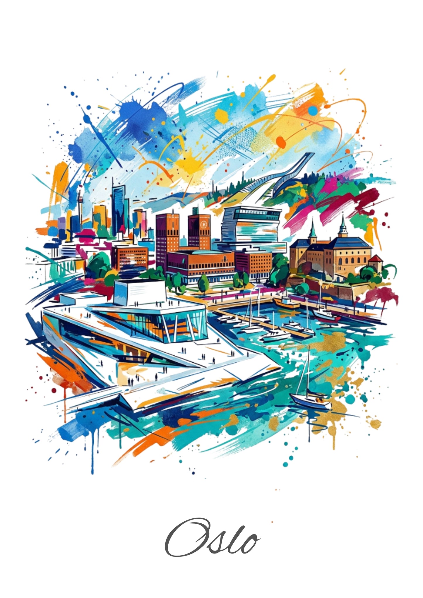 Oslo Coloursplash Travel Print – Modern Norway Wall Art