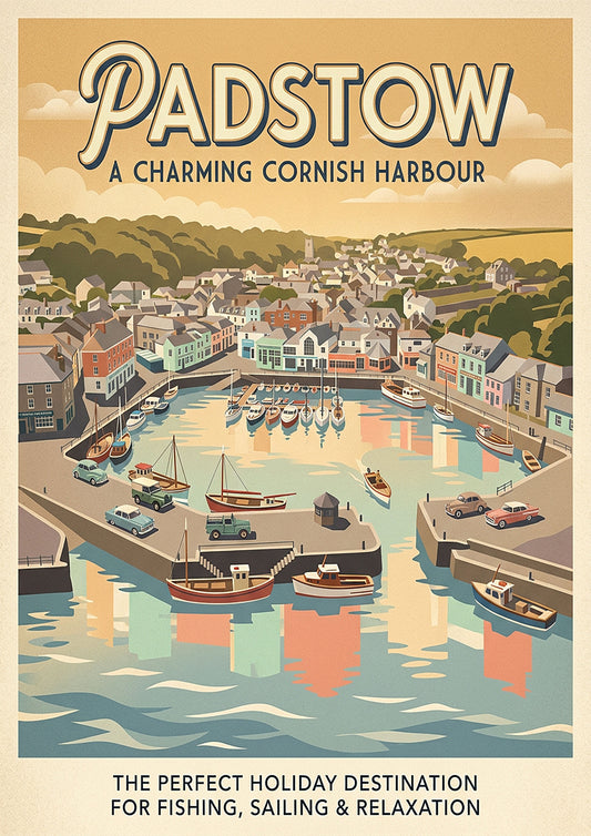 Padstow Cornwall Travel Poster – Vintage Harbour Wall Art