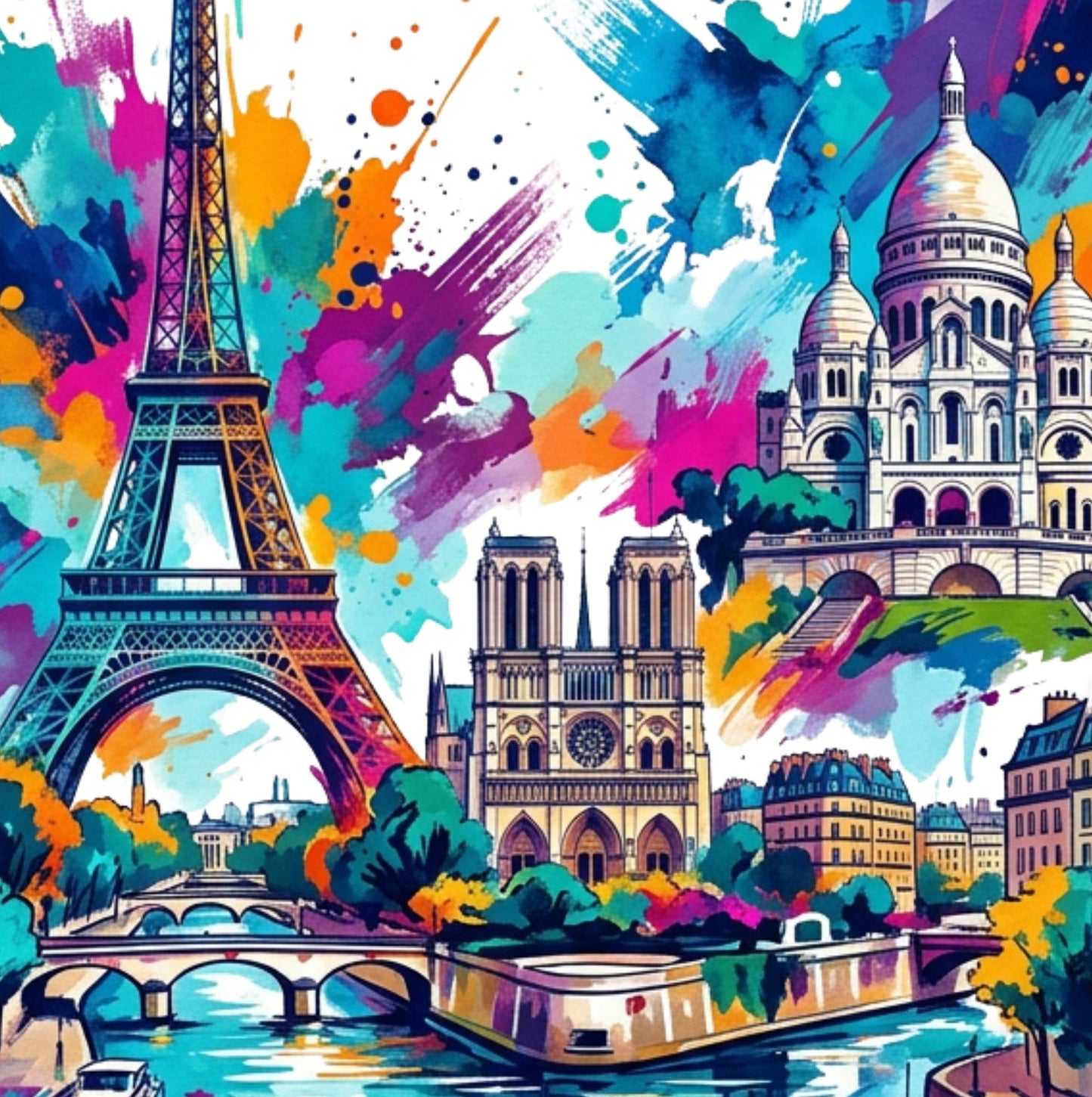 Paris Coloursplash Travel Print – Modern France Wall Art
