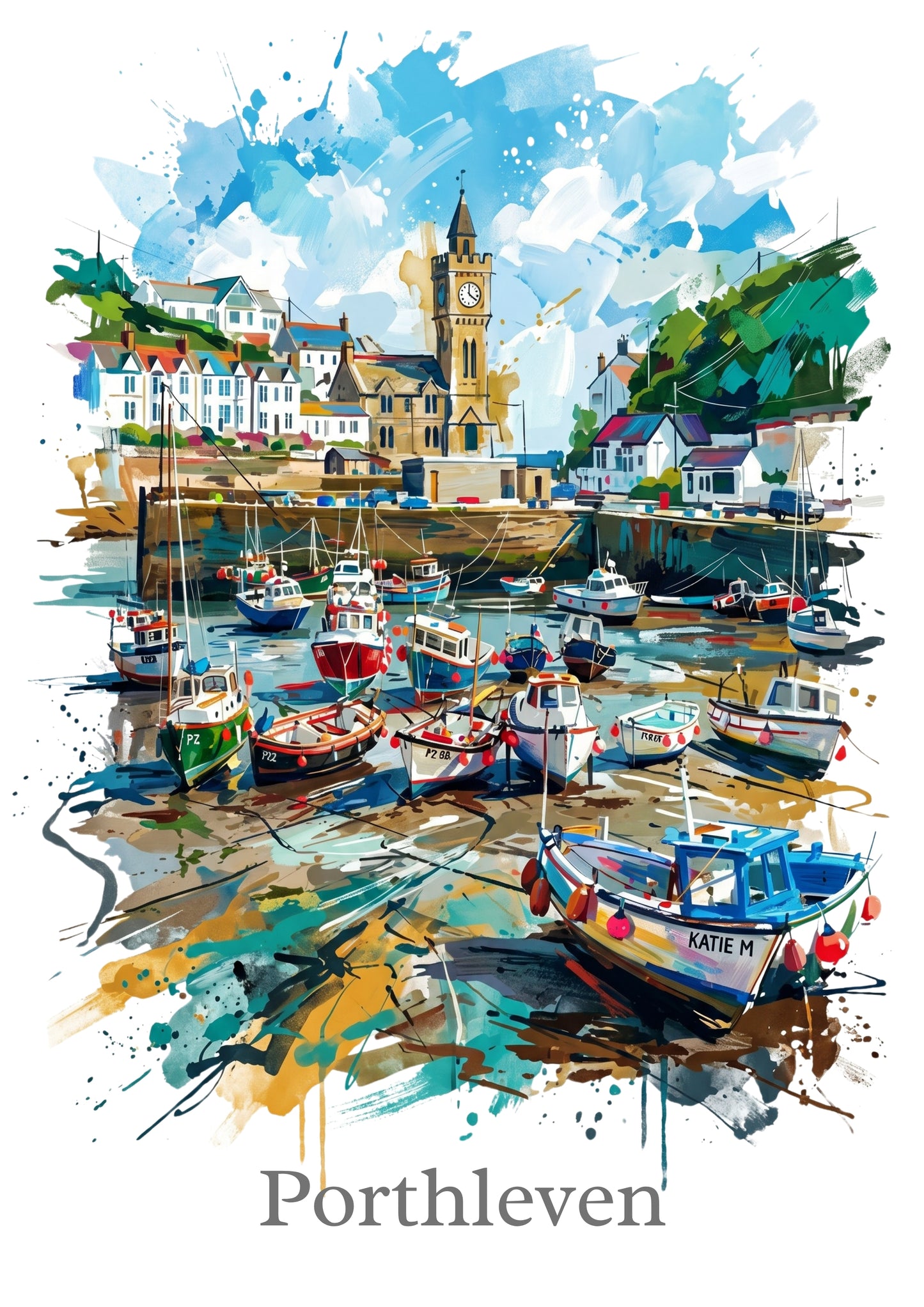 Porthleven Coloursplash Print – Expressive Coastal Cornwall Wall Art