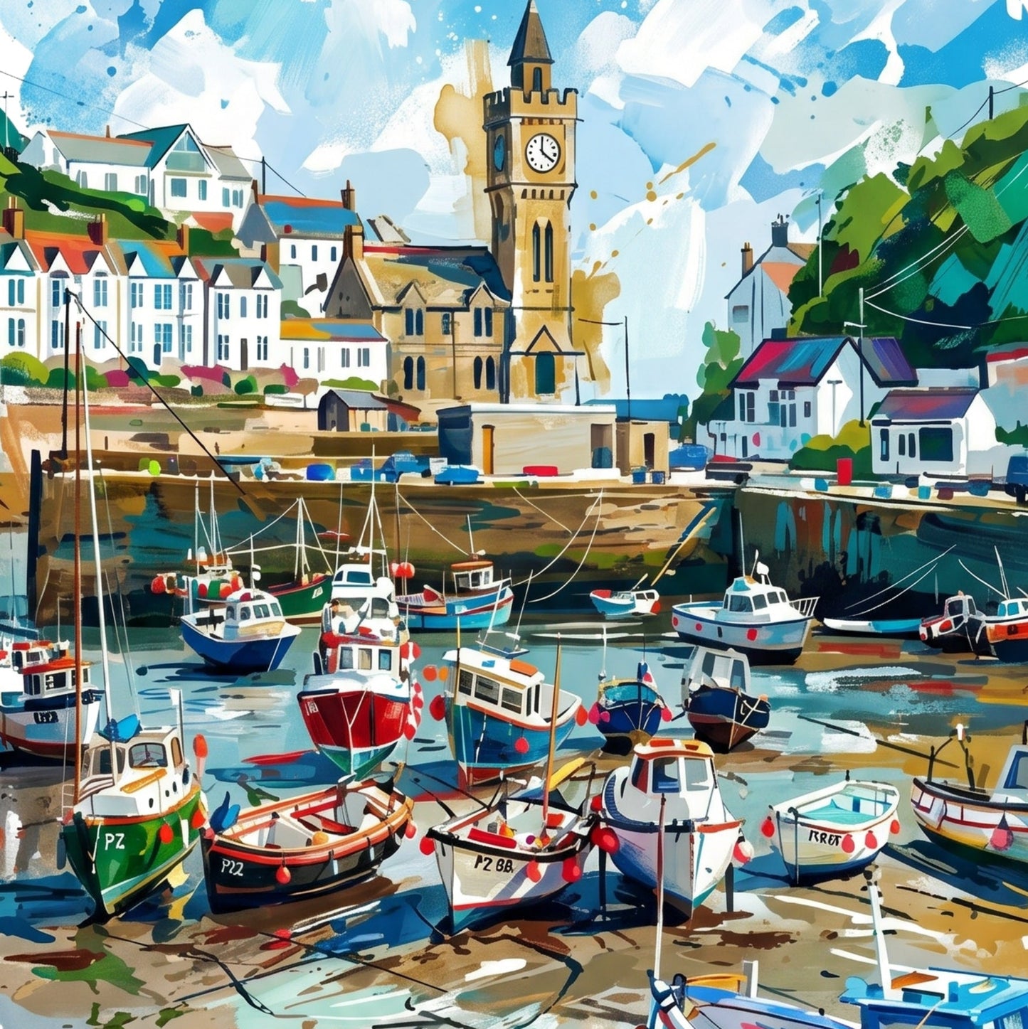 Porthleven Coloursplash Print – Expressive Coastal Cornwall Wall Art