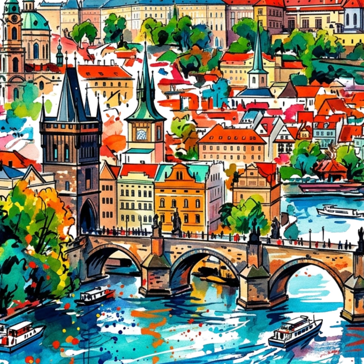 Prague Coloursplash Travel Print – Modern Czech Republic Wall Art