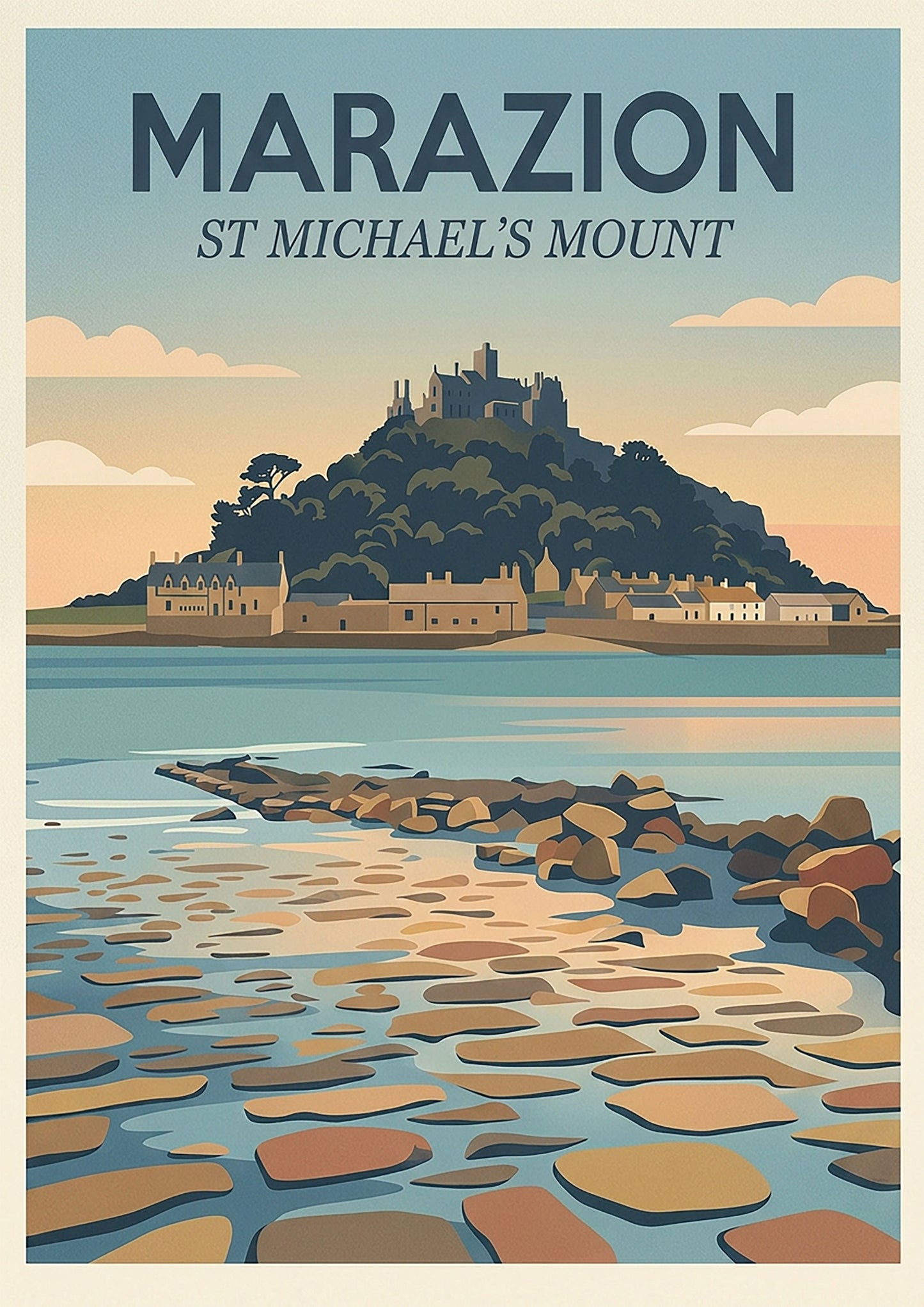 Marazion St Michael’s Mount Travel Poster – Vintage Cornwall Wall Art